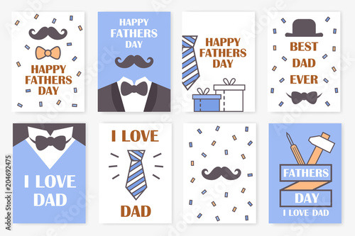 set of holiday cards for the father's day. vector linear flat illustration.
