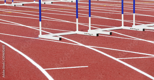 The hurdles stand on the track