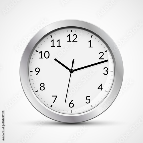 Office clock vector circle modern business sign. Round office clock wall design object
