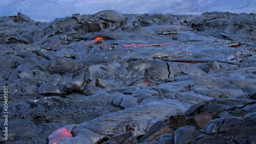 Flowing Molten Lava Cracks Kilauea Volcano
