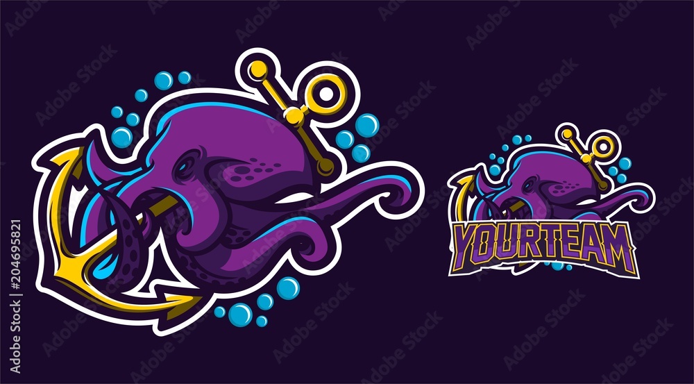 kraken/squid/octopus esport gaming mascot logo template