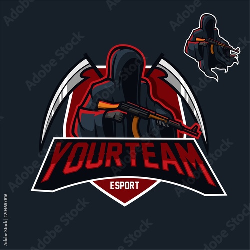 grim reaper holding riffle esport gaming mascot logo template