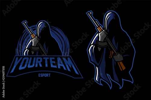 grim reaper holding riffle esport gaming mascot logo template