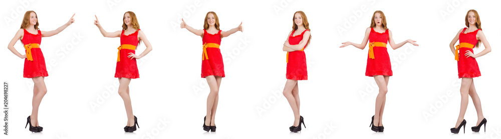 Young nice girl pressing isolated on white Young nice girl pressing isolated on white