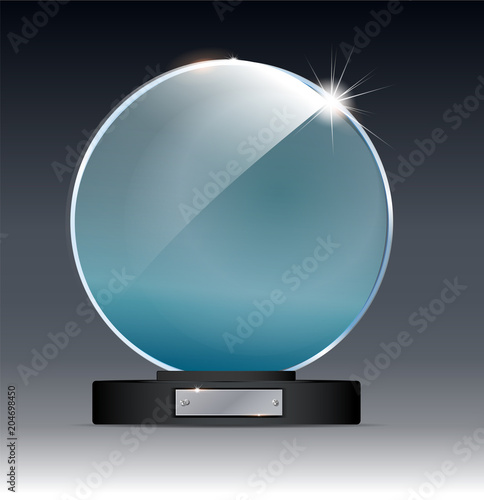 Circle Glass Trophy Award. Vector illustration isolated on grey background