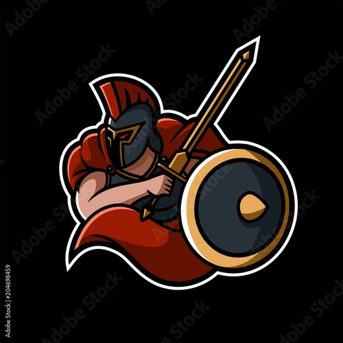 spartan holding sword and shield esport gaming mascot logo template