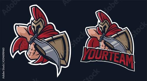 spartan holding sword and shield esport gaming mascot logo template