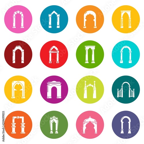 Arch types icons set colorful circles vector