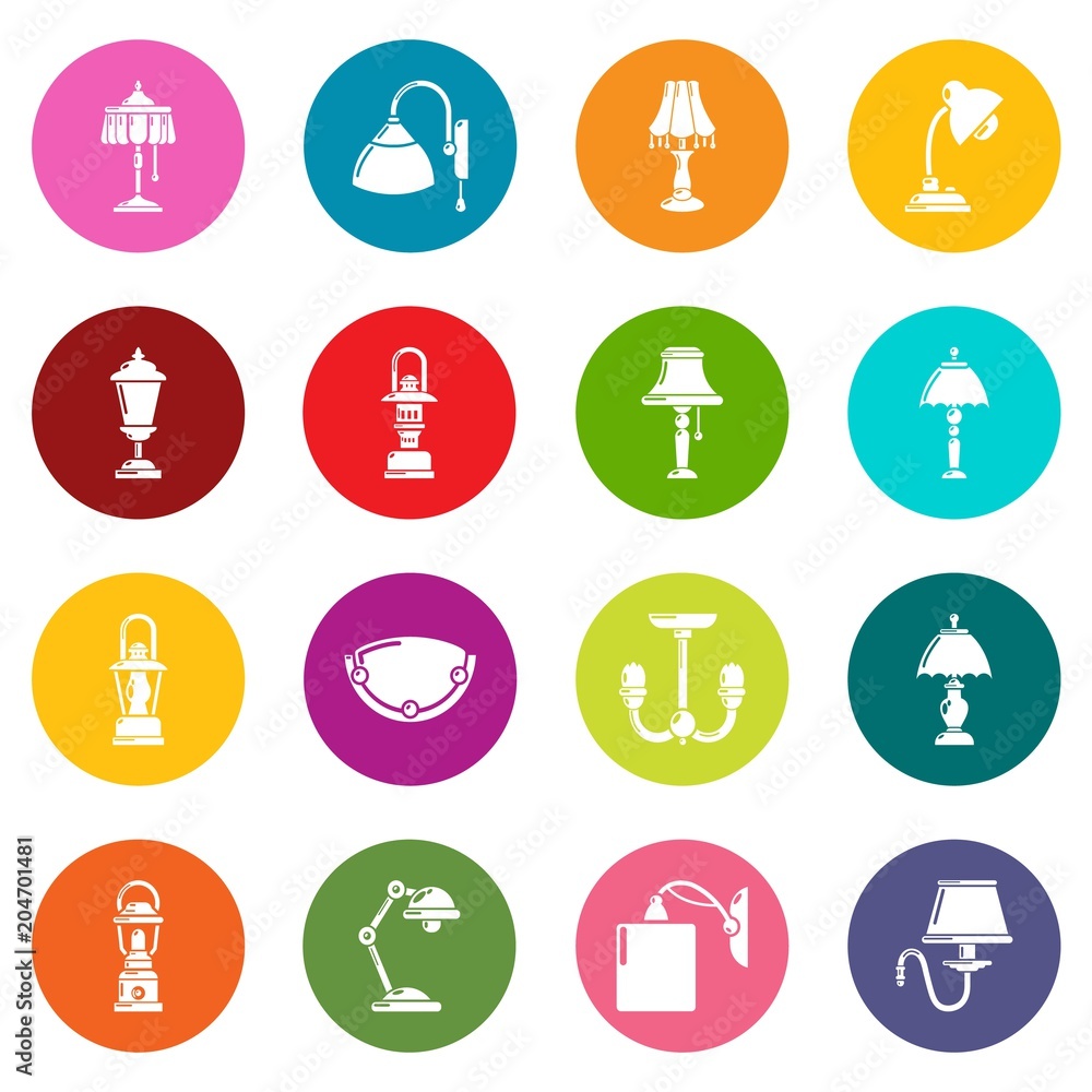 Lamp icons set colorful circles vector
