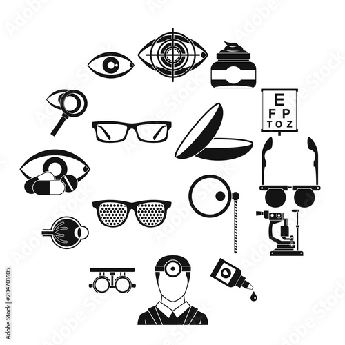 Ophthalmologist tools icons set, simple style