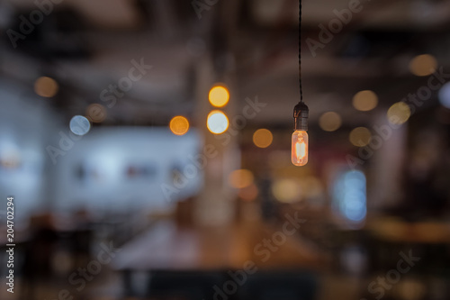 Vintage light bulb in cafe