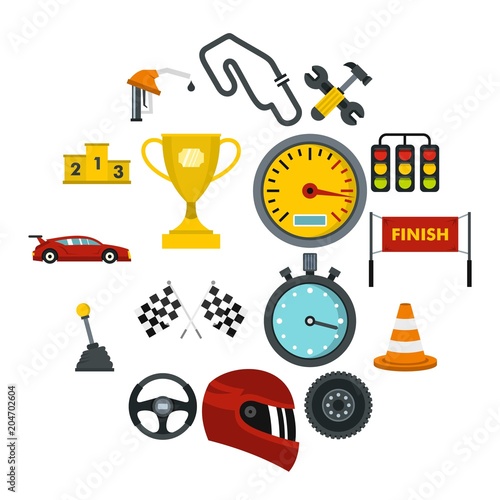 Racing speed set flat icons