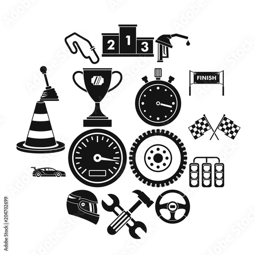 Racing speed icons set, simple style