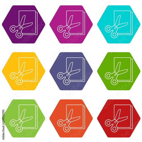 Scissors paper icons set 9 vector