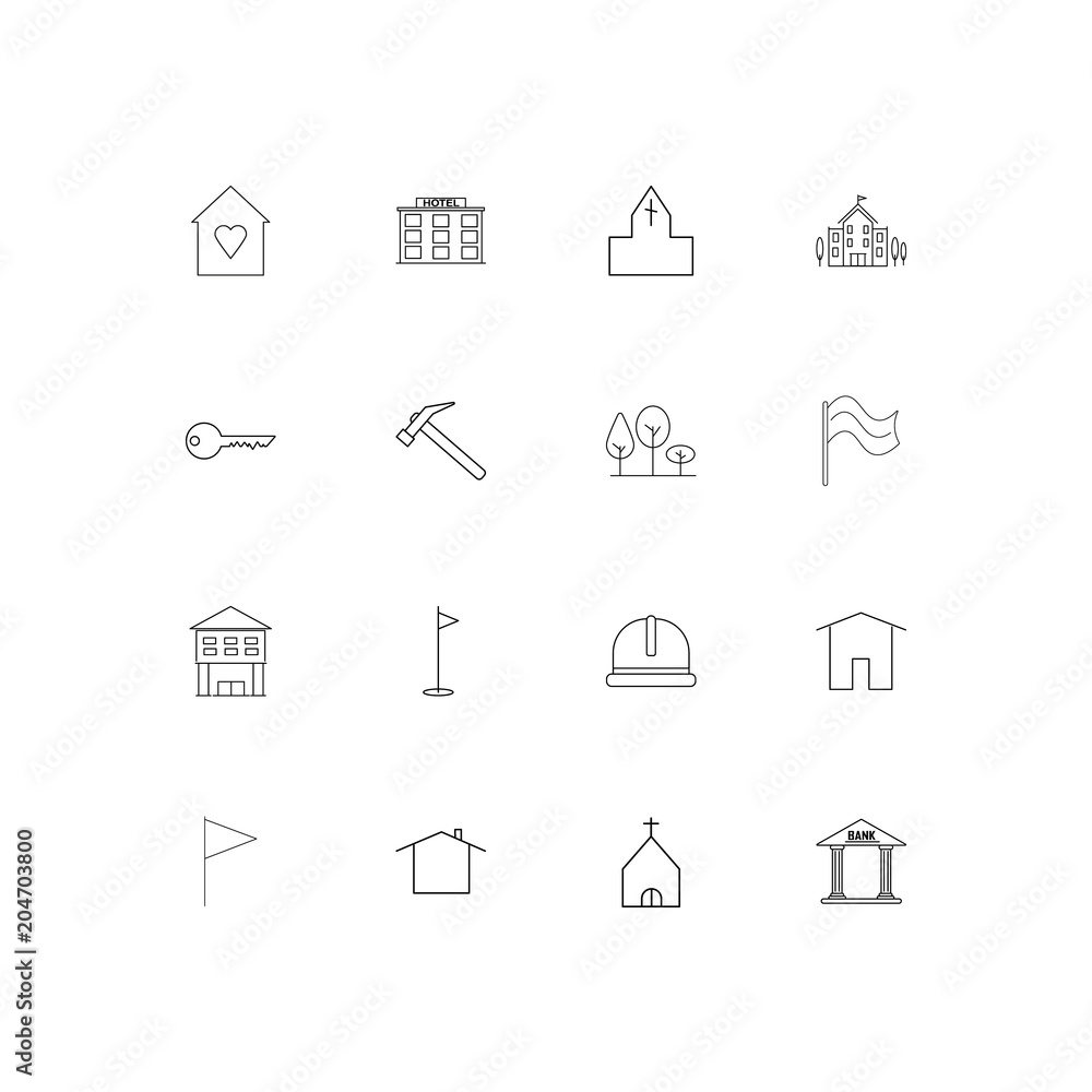 Buildings And Constructions linear thin icons set. Outlined simple vector icons Buildings And Constructions linear thin icons set. Outlined simple vector icons