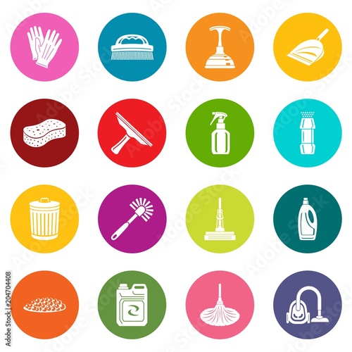 Cleaning icons set colorful circles vector