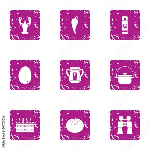 Beer biz icons set, grunge style