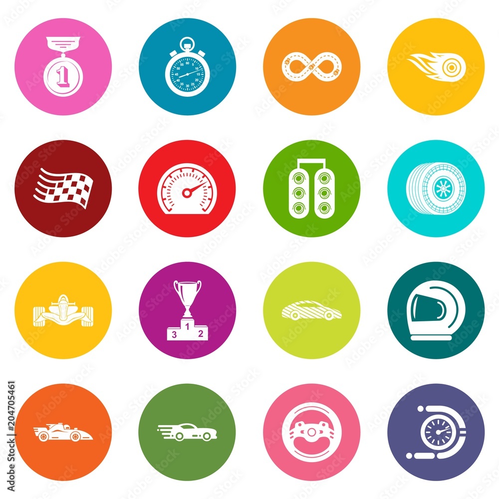 Fototapeta premium Car race icons set colorful circles vector