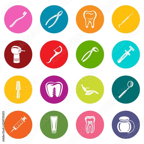 Dentist stomatologist icons set colorful circles vector
