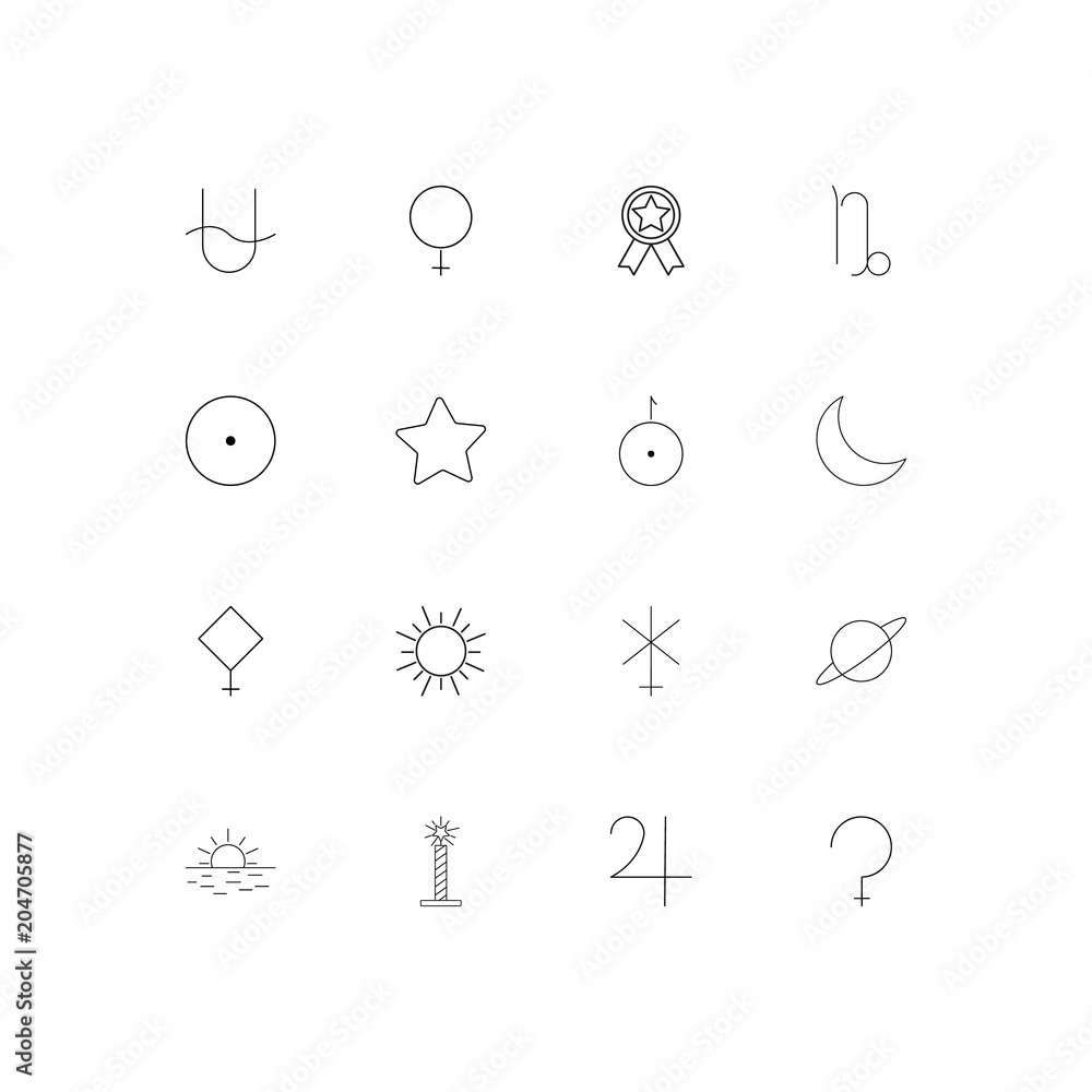 Astrology linear thin icons set. Outlined simple vector icons Astrology linear thin icons set. Outlined simple vector icons