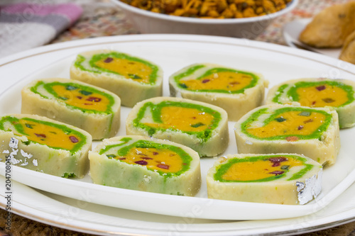 Indian Sweet food Mawa Peda Also know as pera or peday Indian Popular Sweet Made up of Mawa, Milk and Sugar