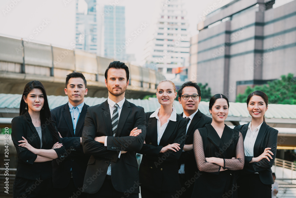 Smart Business team group , People of business team standing in the city and looking future Smart Business team group , People of business team standing in the city and looking future