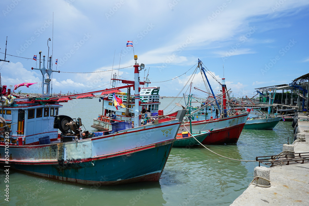 Fishing boat landing at Hua Hin  jetty ,Thailand
