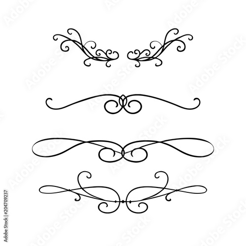 vector design element, beautiful fancy curls and swirls divider or underline design, black ink lines. Can be placed on any color. Wedding design element.