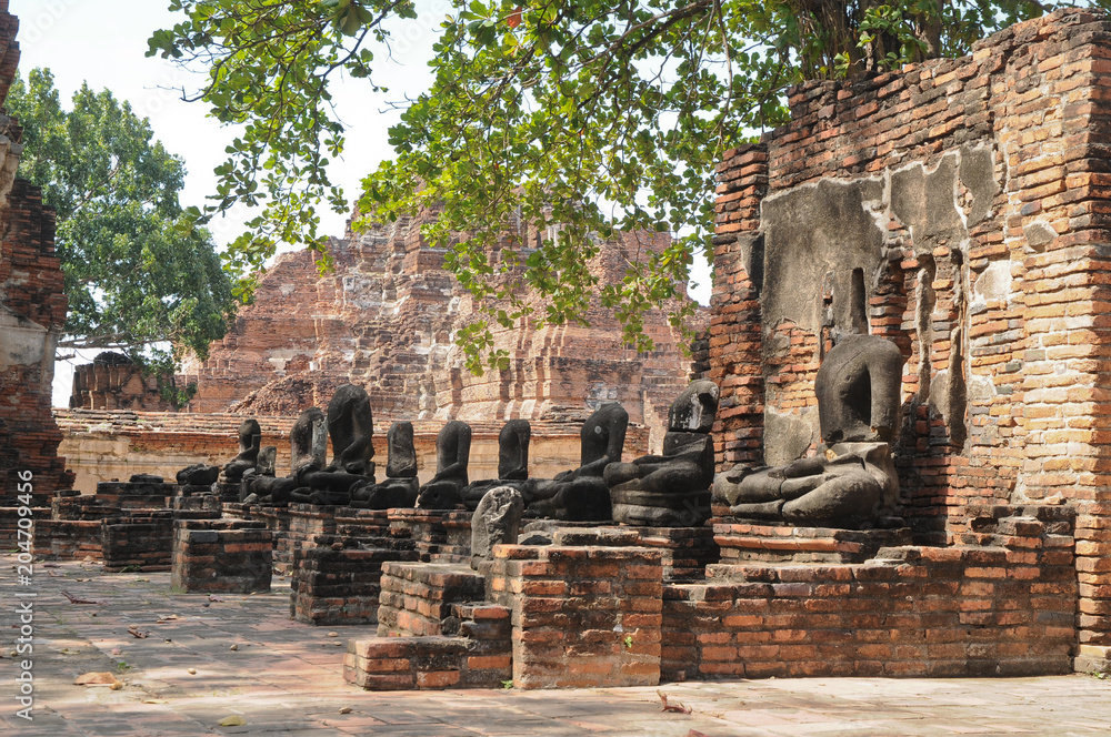 Group of Ayudhaya Buddha statues Thailand
