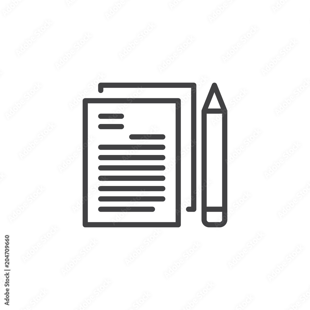 Paper document and pen outline icon. linear style sign for mobile concept and web design. Contract simple line vector icon. Symbol, logo illustration. Pixel perfect vector graphics Paper document and pen outline icon. linear style sign for mobile concept and web design. Contract simple line vector icon. Symbol, logo illustration. Pixel perfect vector graphics
