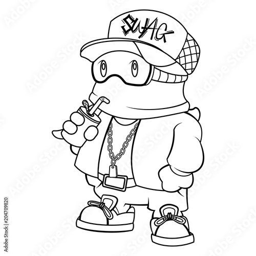 Man using mask and drinking soft drink coloring book cartoon vector