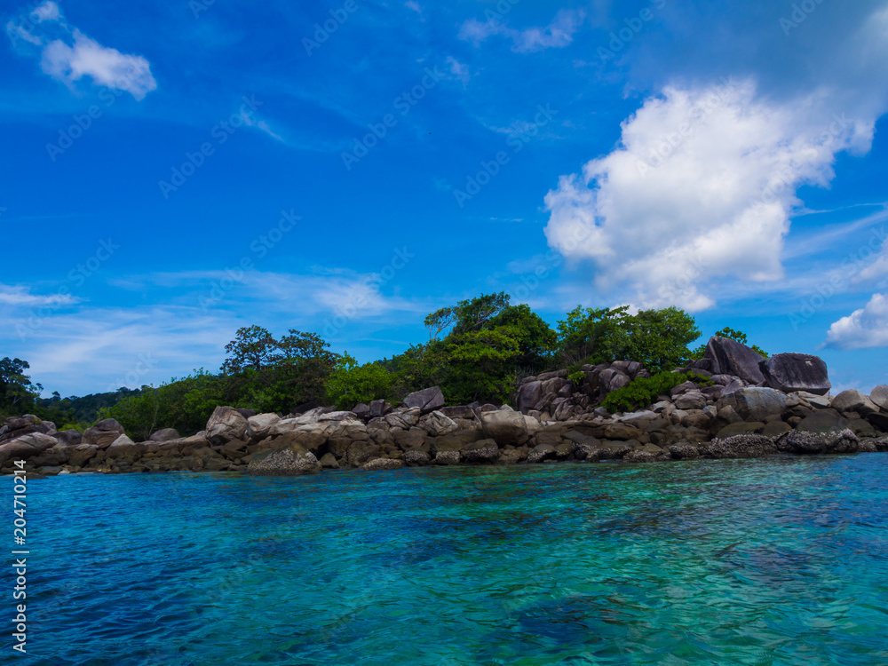 Naklejka premium Tranquil blue sea with exotic island Andaman sea