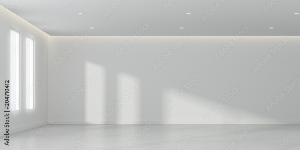 3D rendering of white room space with interior lighting and sun light cast the window shadow on the wall and floor,Perspective of minimal design architecture 3D rendering of white room space with interior lighting and sun light cast the window shadow on the wall and floor,Perspective of minimal design architecture