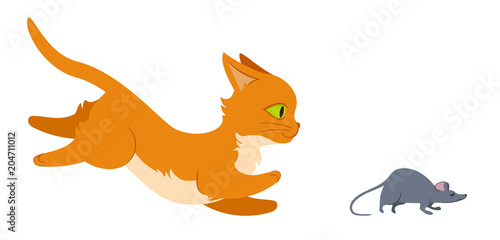 Mouse running from cat