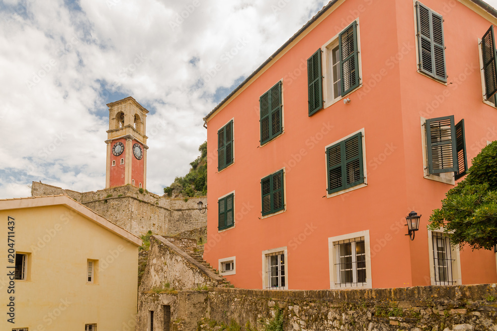 corfu island old fortress clock tower greece