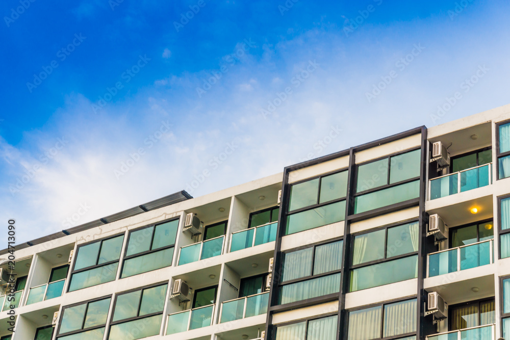 Real estate modern condominium window blue sky
