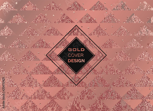 Gold Metallic glossy texture. Rose quartz pattern. Abstract shiny background. Luxury sparkling background.