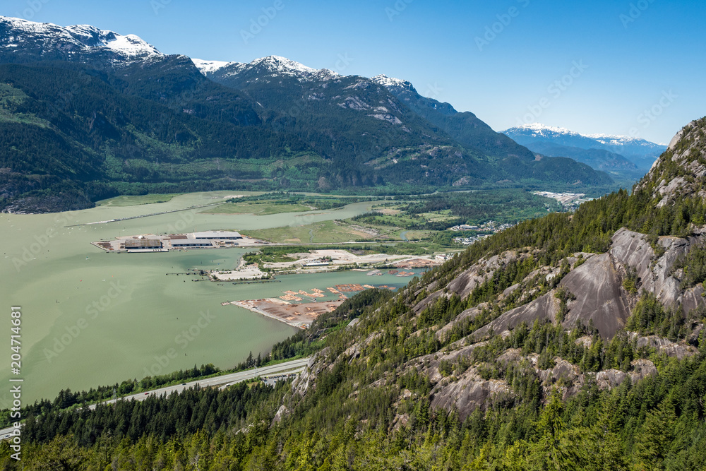 view of Squamish terminal at howe sound from the mountain top