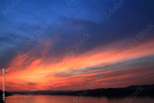 blue and red sky sunrise natural landscape on beautiful abstract backgrond