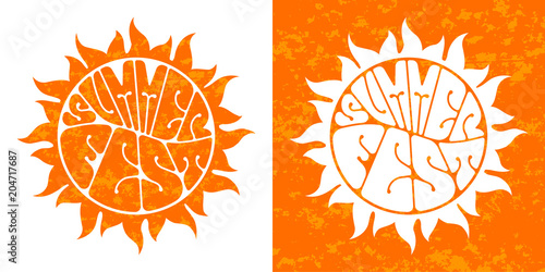 Summer festival logo set. Hand-sketched lettering. Retro style vector design.