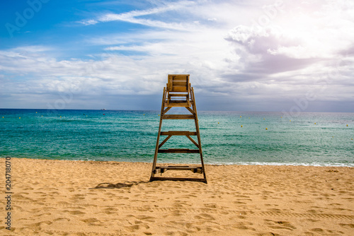 The lifeguard tower on the beach in Spain