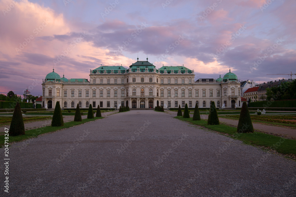 Belvedere Palace in the April twilight. Vienna, Austria