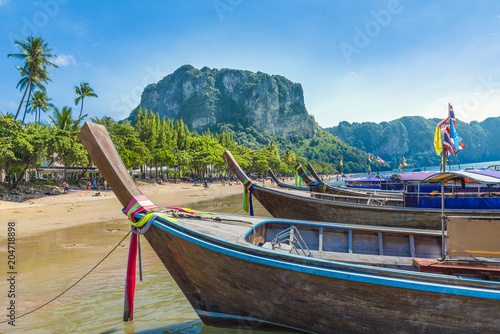 Long tail boats of  Ao Nang beach in Krabi region, Thailand photo