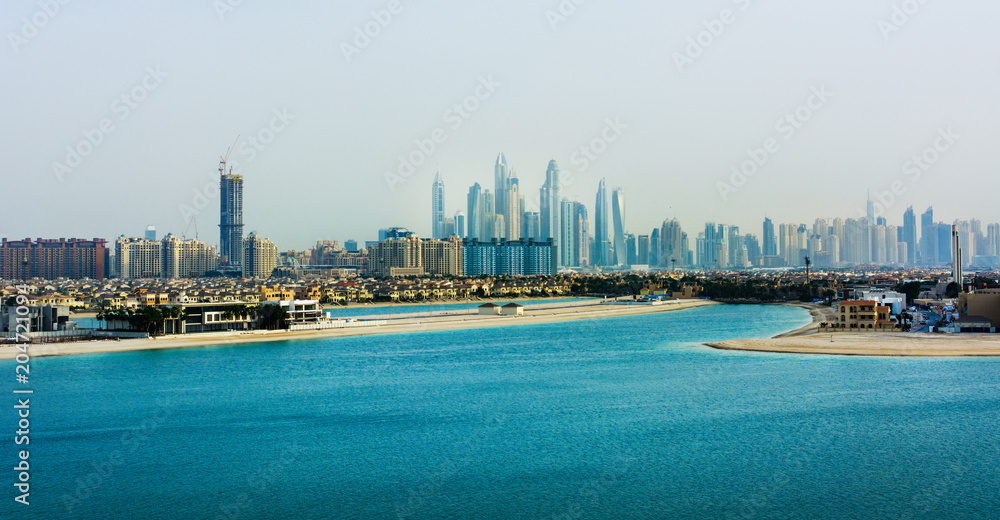 Panorama of Dubai Marina from The Palm Jumeirah island Panorama of Dubai Marina from The Palm Jumeirah island