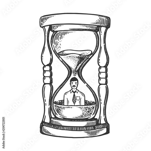Sand watch glass with man engraving vector