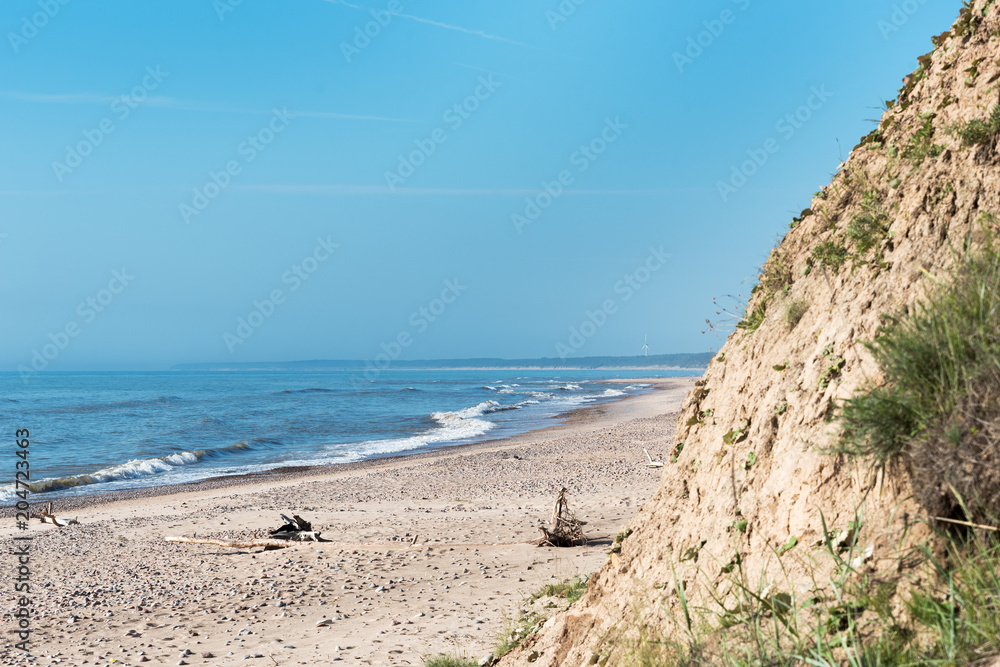 Steep and sandy coast of Baltic sea in western Latvia.