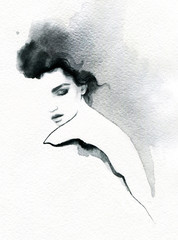 Crédence de cuisine Portrait aquarelle beautiful woman. fashion illustration. melancholy.  watercolor illustration  © Anna Ismagilova