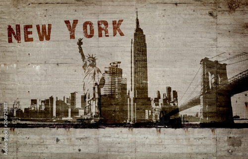 illustration of a graffiti on a concrete wall of the city of New york