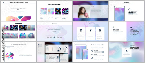 Minimal presentations, portfolio templates with geometric patterns, gradients, fluid shapes on white. Brochure cover vector design. Presentation slides for flyer, brochure, report, advertising photo