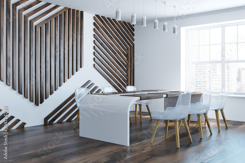 Stylish dining room wood wall pattern side view